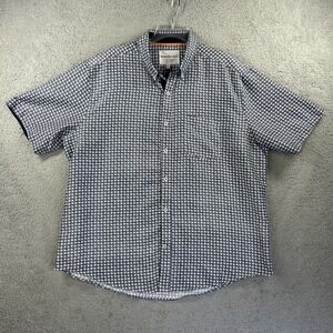 International Report Shirt Mens XXL White Blue Geometric Short Sleeve Button Up‎